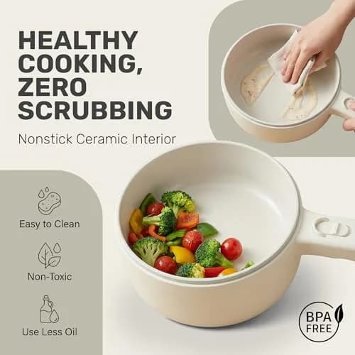 CERAMAX PRO 1.5L Electric Hot Pot with Lid & Steamer | Compact, Non-Toxic Ceramic, Rapid Heating thumbnail 4
