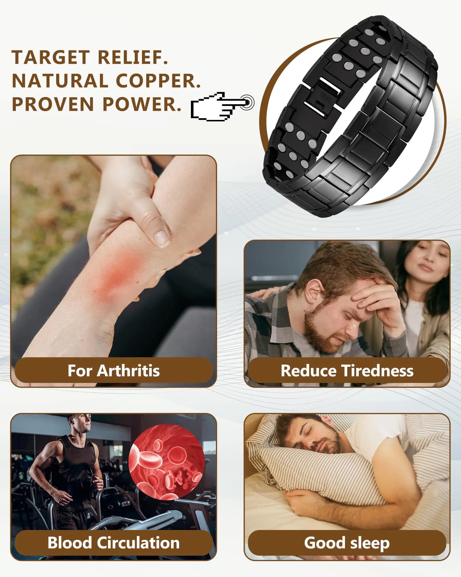 Feraco Pure Copper Magnetic Bracelet for Men | 23 cm (9.05 inches) - view 5