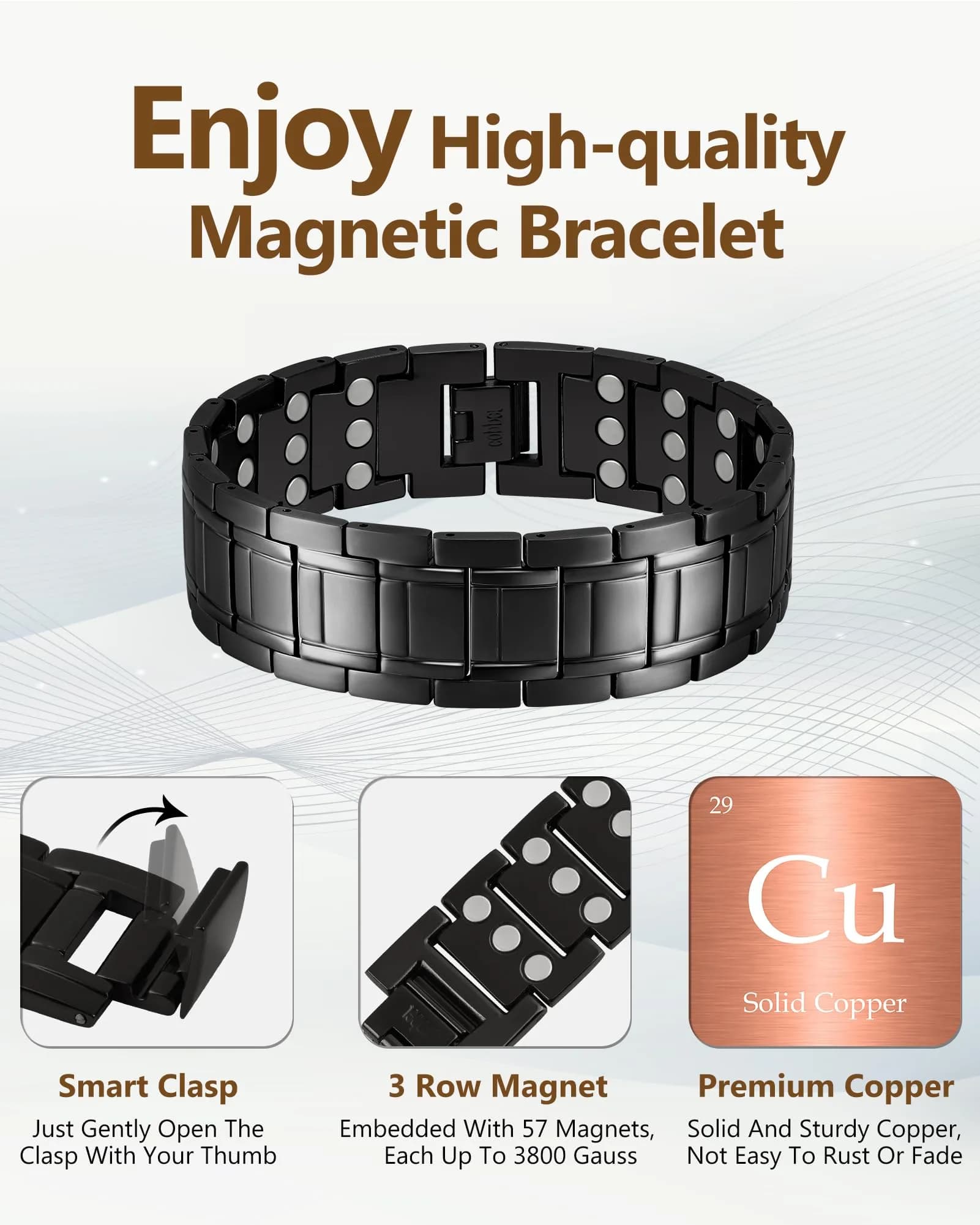 Feraco Pure Copper Magnetic Bracelet for Men | 23 cm (9.05 inches) - view 8