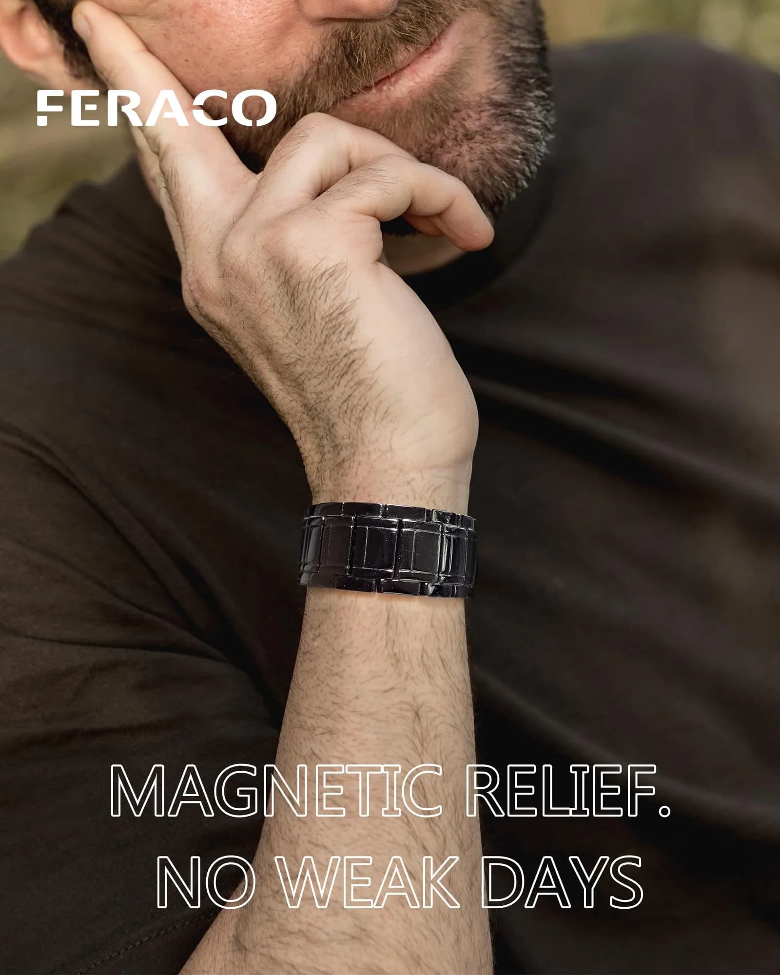 Feraco Pure Copper Magnetic Bracelet for Men - Classic Black, 23cm (9.06 inches) - view 2