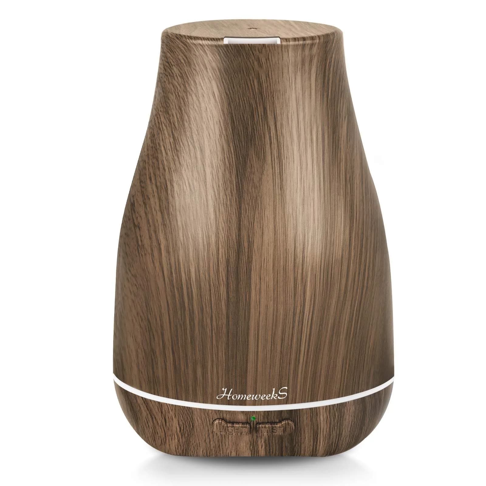 Homeweeks Essential Oil Diffuser 100ml (3.4 Fl Oz) | Ultrasonic Cool Mist for Home & Office — Brown Wood Grain