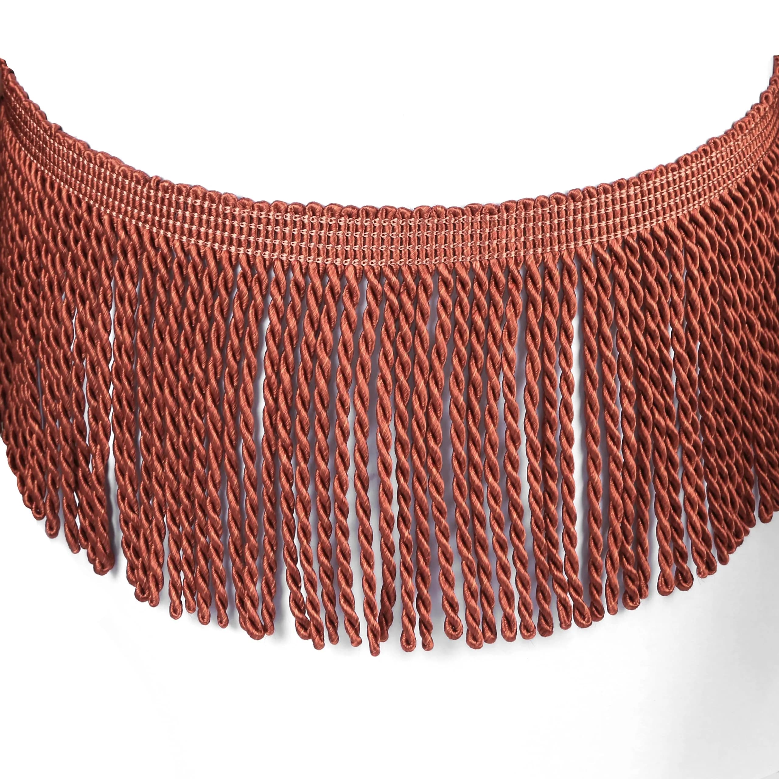 Fenghuangwu Red Coffee Bullion Fringe Trim 180cm (5 Yard) | Classic Rayon Tassel Embellishment for Curtains & DIY