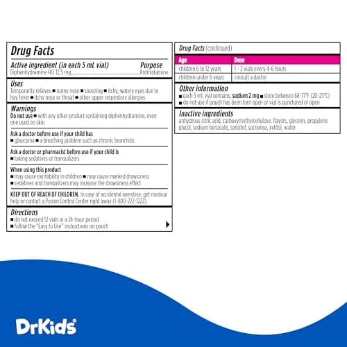 Dr. Kids Children's Allergy Relief Medicine, Mixed Berry Flavor, 24 Count | Fast-Acting Allergy Support for Kids thumbnail 5