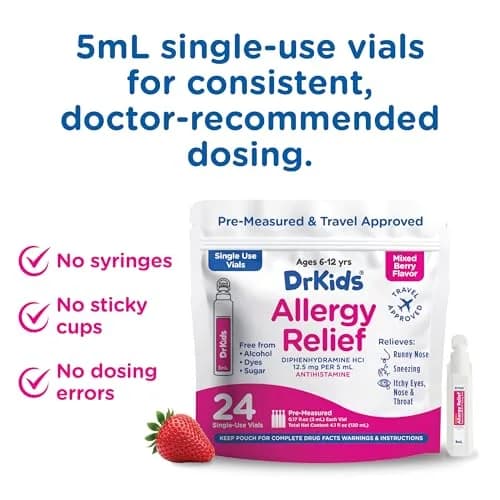 Dr. Kids Children's Allergy Relief Medicine, Mixed Berry Flavor, 24 Count | Fast-Acting Allergy Support for Kids thumbnail 3