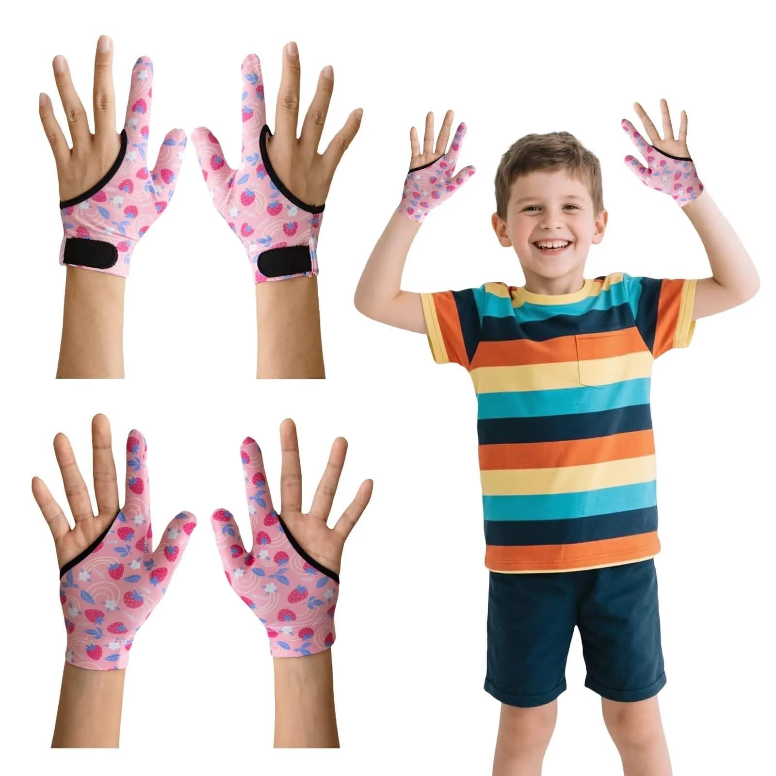 Yxmeiguo Pink Strawberry 2-Finger Thumb Sucking Guard Gloves for Kids, One Size - main product image