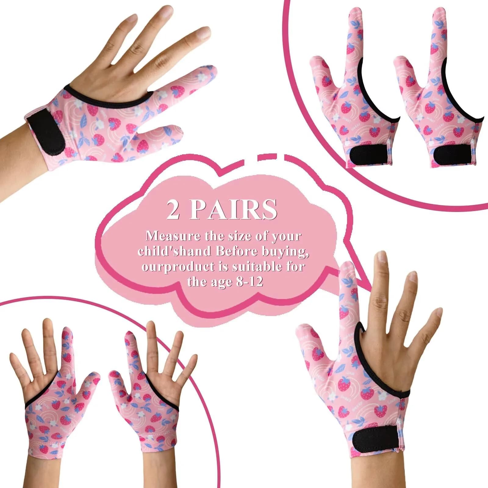 Yxmeiguo Pink Strawberry 2-Finger Thumb Sucking Guard Gloves for Kids, One Size - view 2