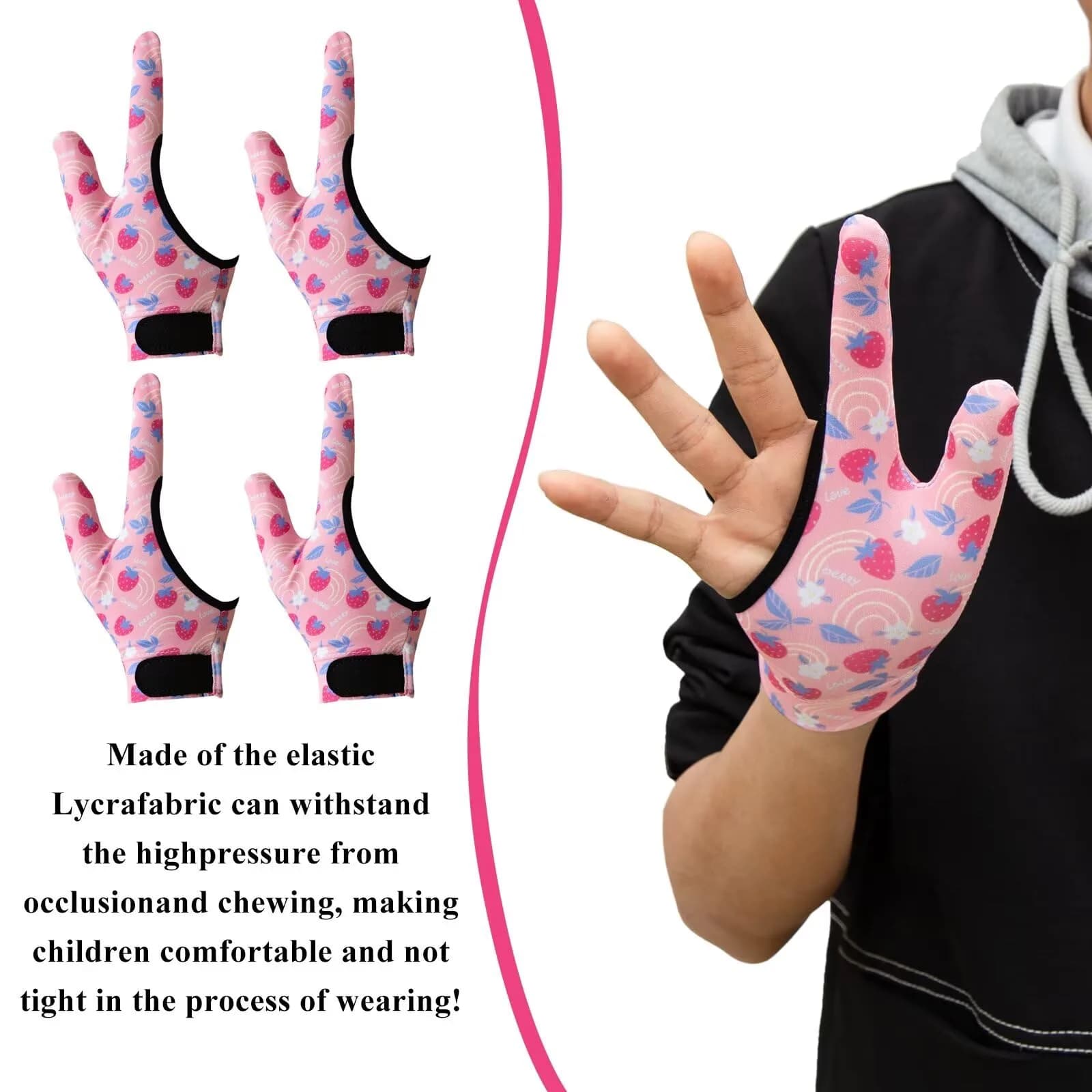 Yxmeiguo Pink Strawberry 2-Finger Thumb Sucking Guard Gloves for Kids, One Size - view 3
