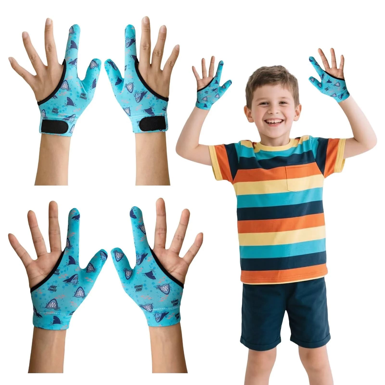 Yxmeiguo Blue Shark 2-Finger Thumb Sucking Guard Gloves for Kids - One Size - main product image