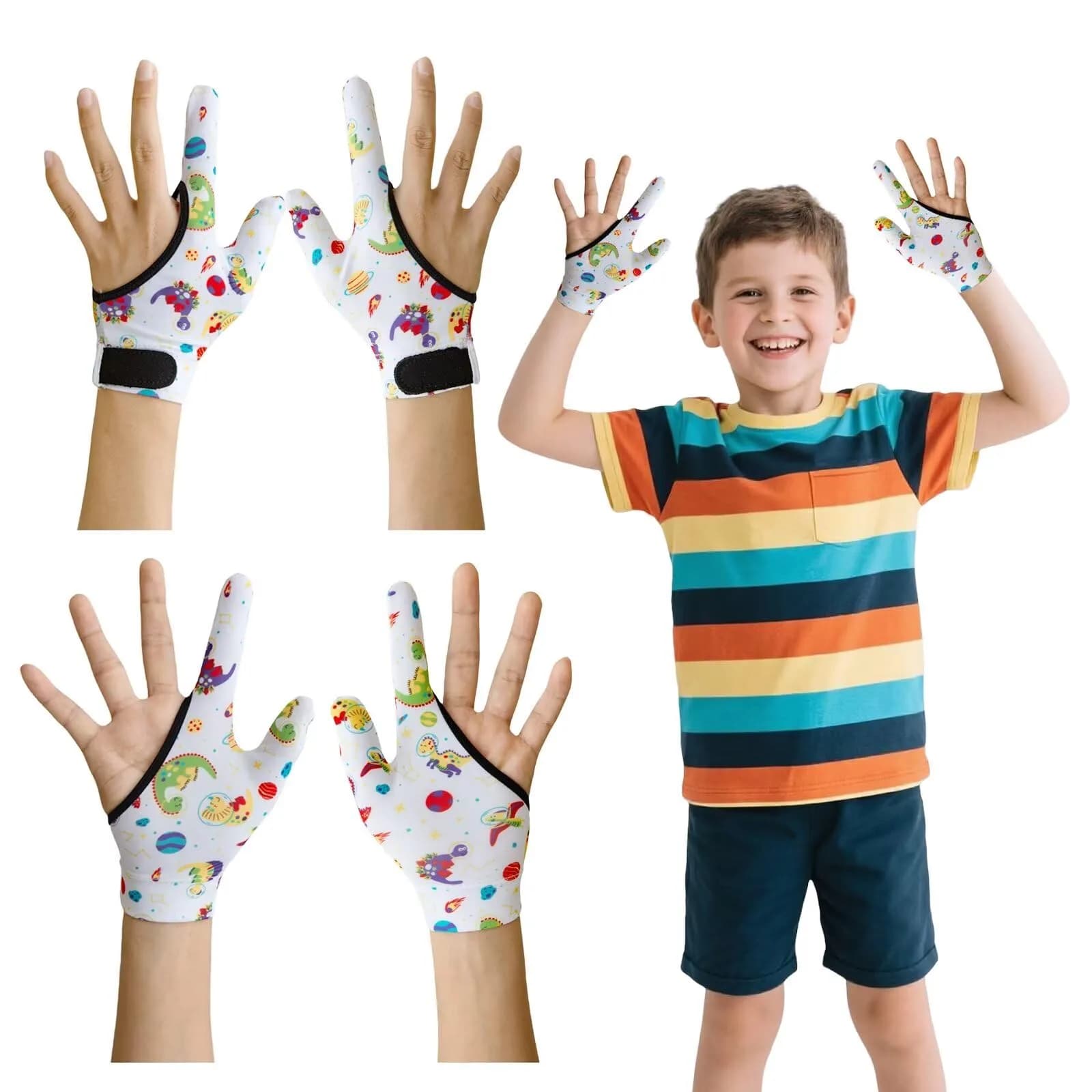 Yxmeiguo White Dinosaur 2-Finger Thumb Sucking Guard Gloves for Kids (One Size) - main product image