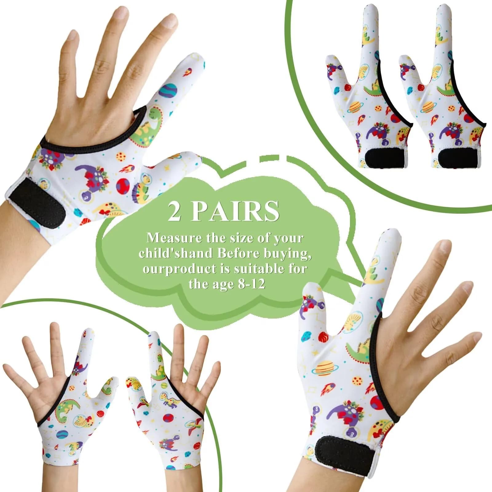 Yxmeiguo White Dinosaur 2-Finger Thumb Sucking Guard Gloves for Kids (One Size) - view 2