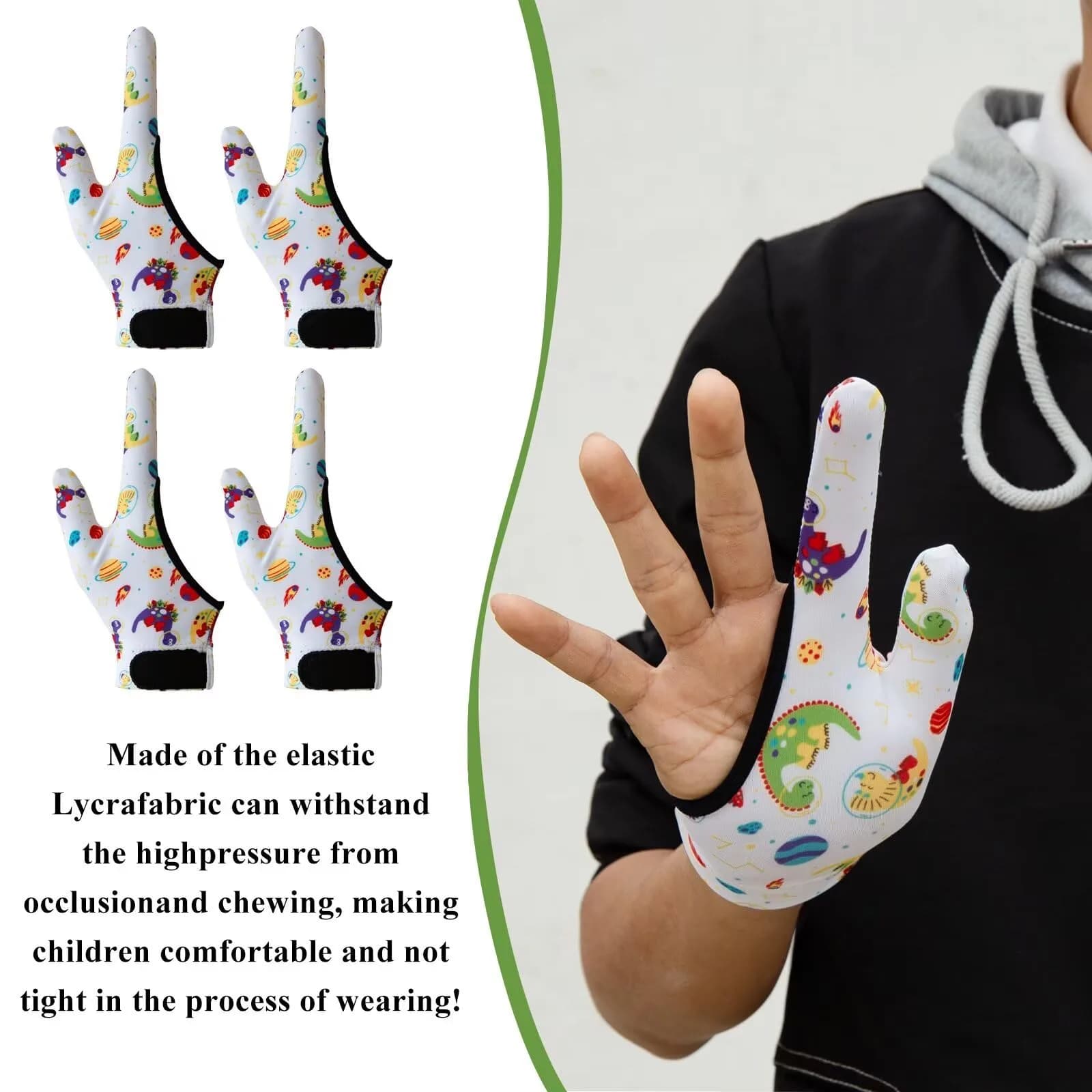 Yxmeiguo White Dinosaur 2-Finger Thumb Sucking Guard Gloves for Kids (One Size) - view 3