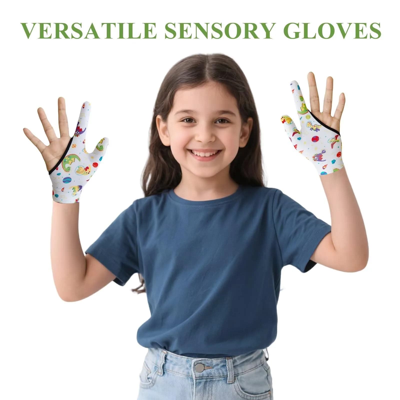 Yxmeiguo White Dinosaur 2-Finger Thumb Sucking Guard Gloves for Kids (One Size) - view 4