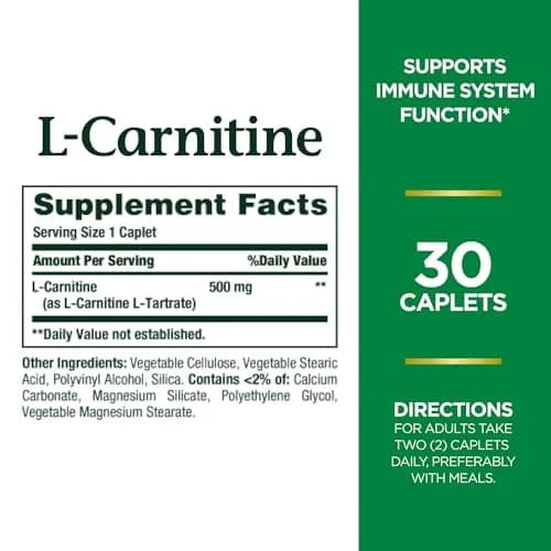 Nature's Bounty L-Carnitine 500 mg 60 Tablets (120 Servings) | Supports Heart Health & Fat Metabolism thumbnail 2