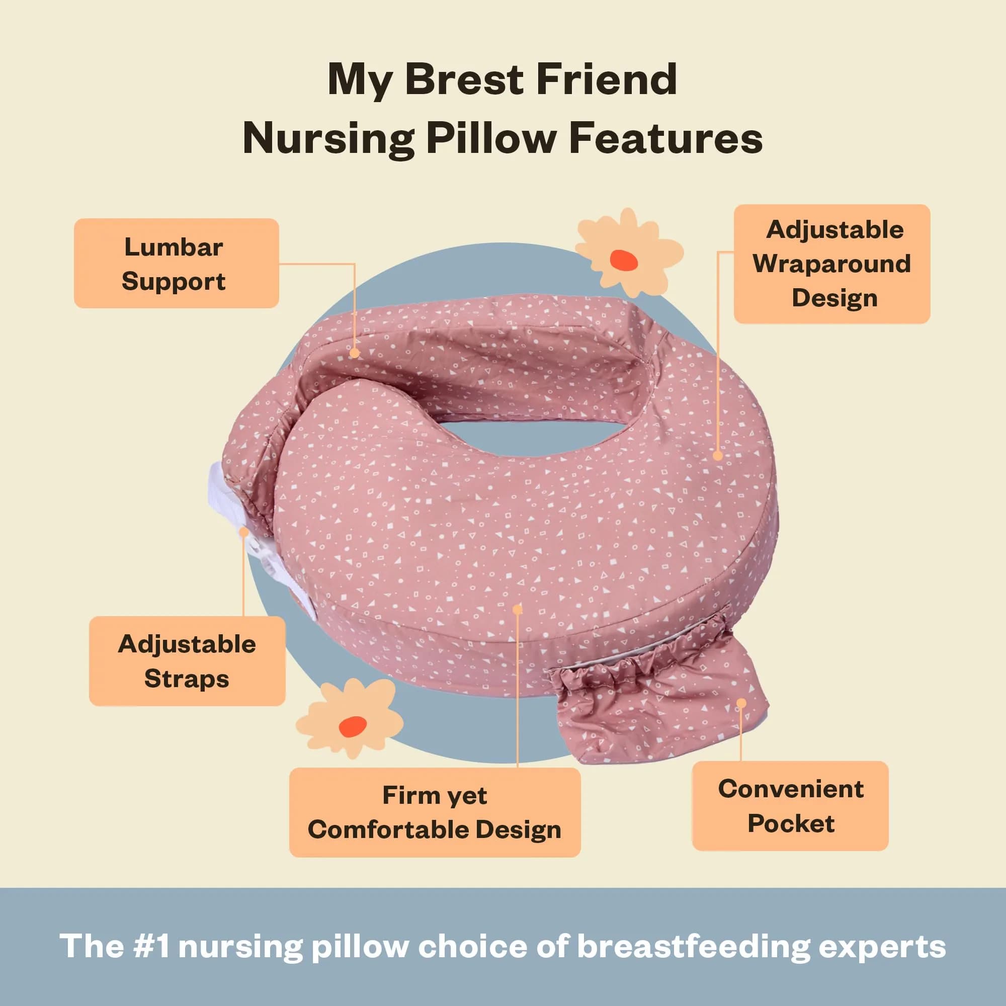 My Brest Friend Original Nursing Pillow Dusty Rose Geo 1.5 lb (0.68 kg) | Ergonomic Support for Breastfeeding Moms - view 5