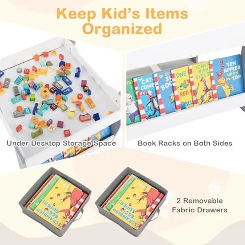HONEY JOY Kids Table and Chairs, 4-in-1 Wooden Activity Set with Reversible Top, Storage, for 3-6 Years (Gray) thumbnail 4