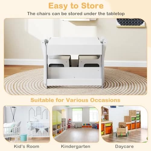 HONEY JOY Kids Table and Chairs, 4-in-1 Wooden Activity Set with Reversible Top, Storage, for 3-6 Years (Gray) thumbnail 7