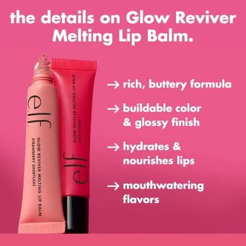 e.l.f. Glow Reviver Melting Lip Balm, Tinted, Strawberry Shortcake 7.4g (0.26 Oz) | Hydrating & Glossy with Hyaluronic Acid & Butters thumbnail 3