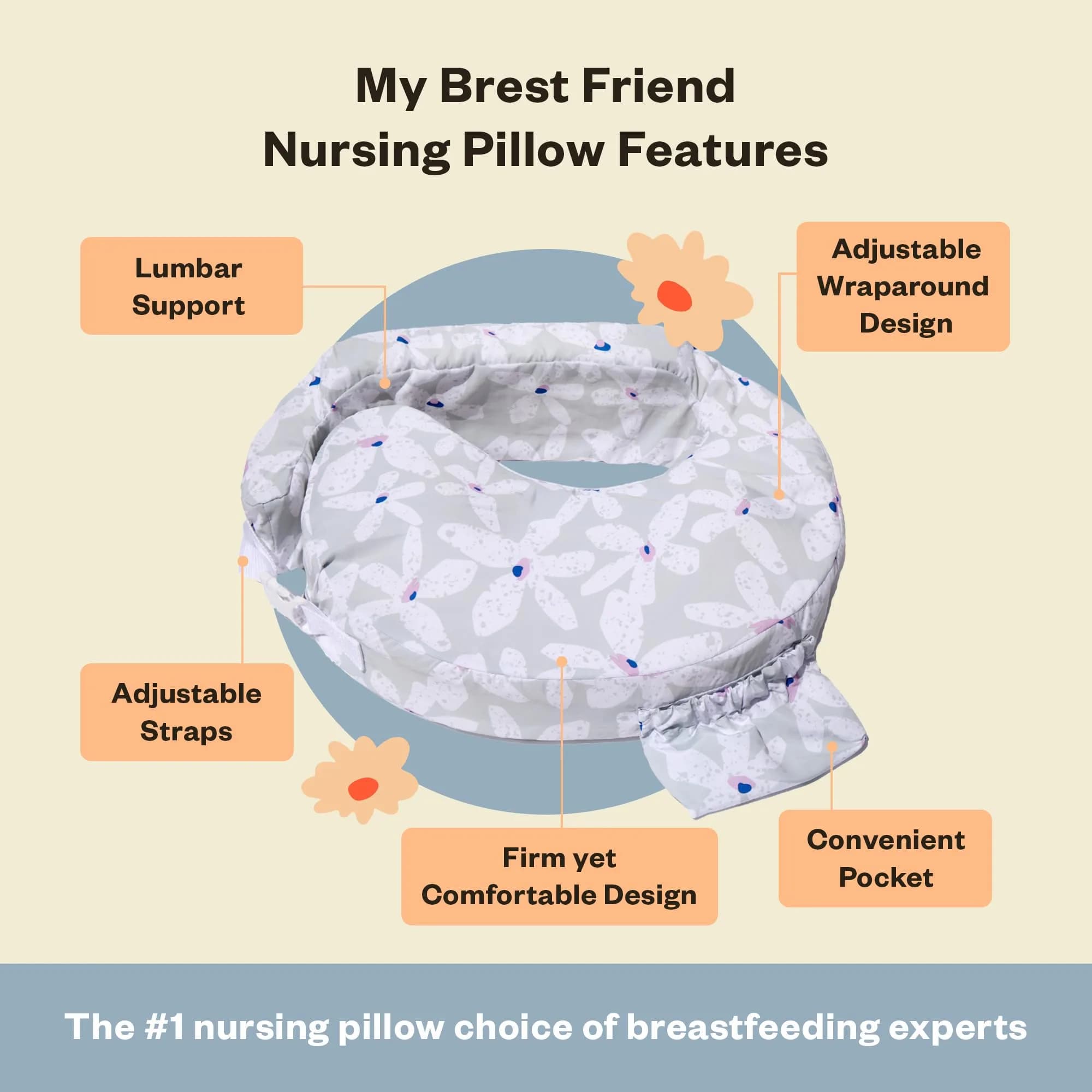 My Brest Friend Original Nursing Pillow Platinum Posies | Ergonomic Support for Mom & Baby - view 4