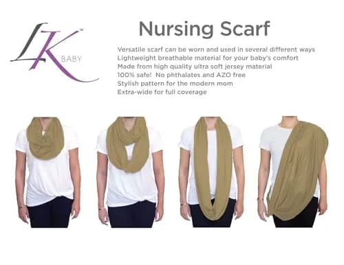 LK Baby 2pk Infinity Nursing Scarf Shawl Light Brown | Soft Breathable Jersey for Breastfeeding Privacy thumbnail 2