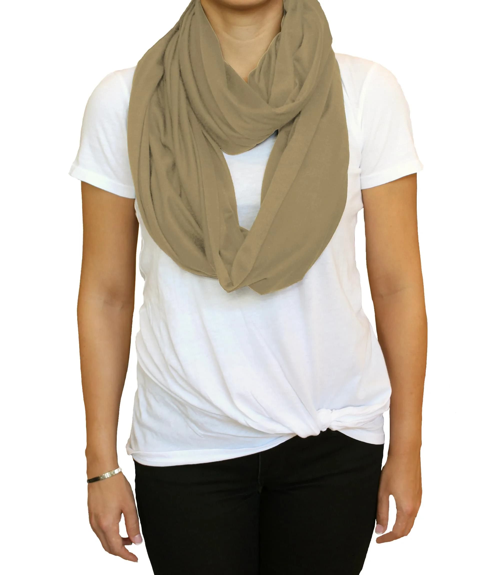 LK Baby 2pk Infinity Nursing Scarf Shawl Light Brown | Soft Breathable Jersey for Breastfeeding Privacy - view 3