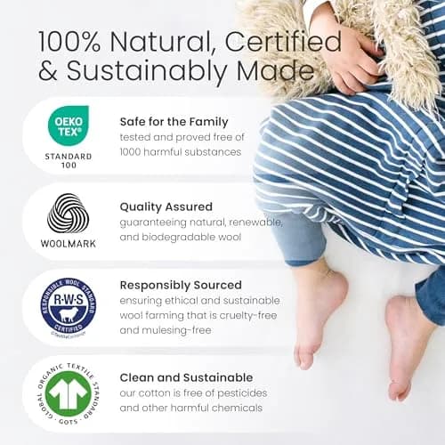 Woolino 4 Season Baby Sleep Bag with Feet Opening, Australian Merino Wool & Organic Cotton, 18-36mo, Strawberry | Breathable, Temperature-Regulating thumbnail 3