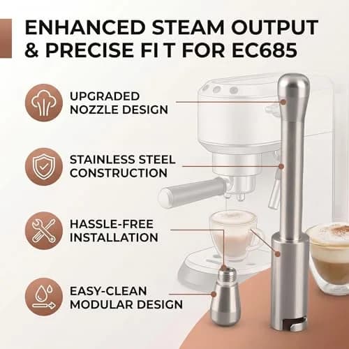 POCREATION Stainless Steel Steam Wand Nozzle for EC685/ECP35/ECP36 Espresso Machines | Rich Milk Foam & Latte Art thumbnail 4