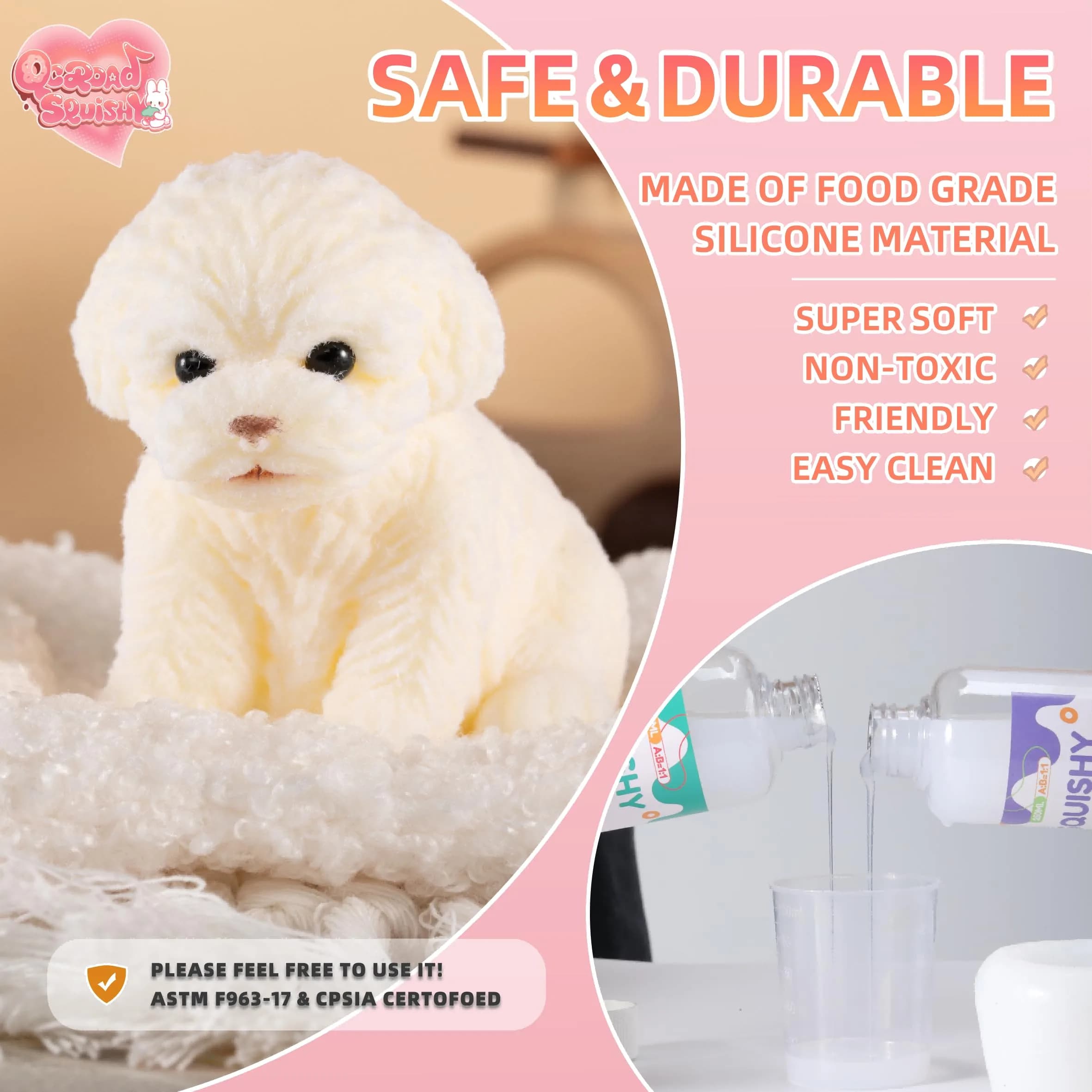 QCROAD SQUISHY Puppy Taba Dog Squishy 7cm (2.75x1.18x2.75 in) | Non-Toxic Silicone Stress Toy - view 3
