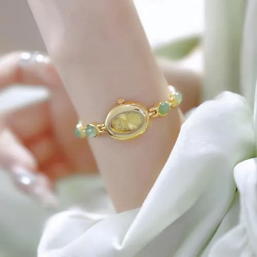 MASTOP Vintage Gold-Tone Crystal Oval Watch for Women | Small Dial Waterproof Dress Quartz thumbnail 3