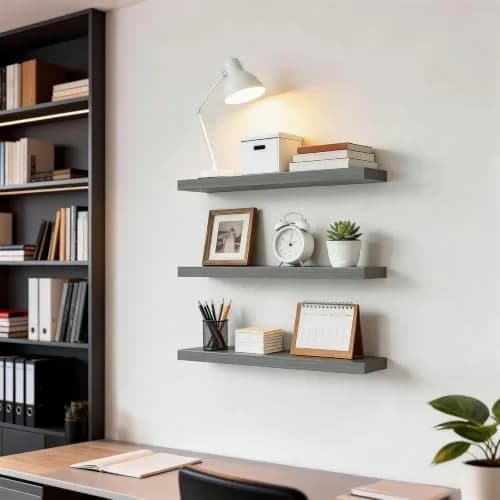 BAYKA Grey Floating Shelves 22.5in (57.15cm) x 6.7in (17.02cm) x 1.1in (2.79cm), Set of 3 | Modern Minimalist Style thumbnail 6