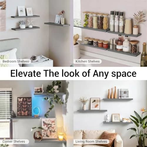 BAYKA Grey Floating Shelves 22.5in (57.15cm) x 6.7in (17.02cm) x 1.1in (2.79cm), Set of 3 | Modern Minimalist Style thumbnail 7