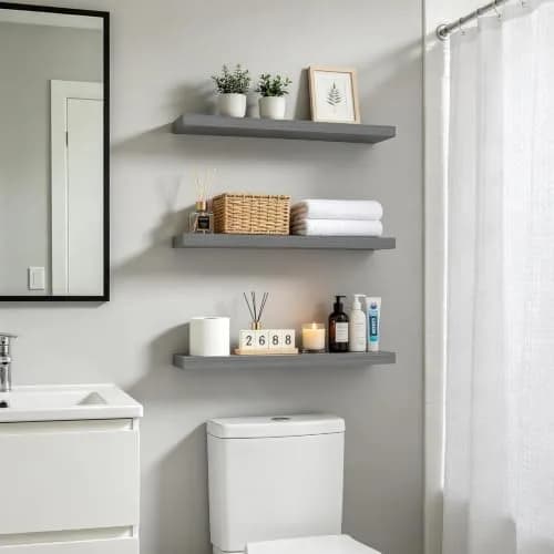 BAYKA Grey Floating Shelves 22.5in (57.15cm) x 6.7in (17.02cm) x 1.1in (2.79cm), Set of 3 | Modern Minimalist Style thumbnail 2