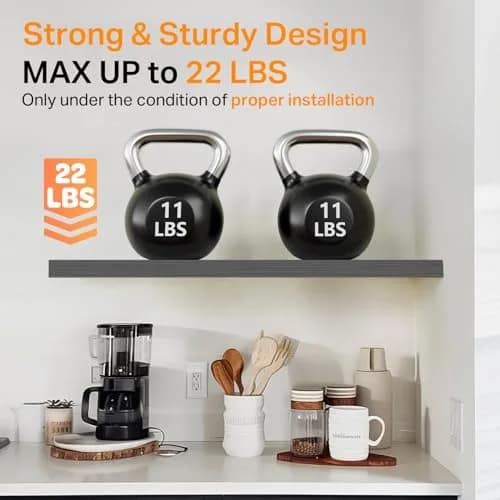 BAYKA Grey Floating Shelves 22.5in (57.15cm) x 6.7in (17.02cm) x 1.1in (2.79cm), Set of 3 | Modern Minimalist Style thumbnail 3