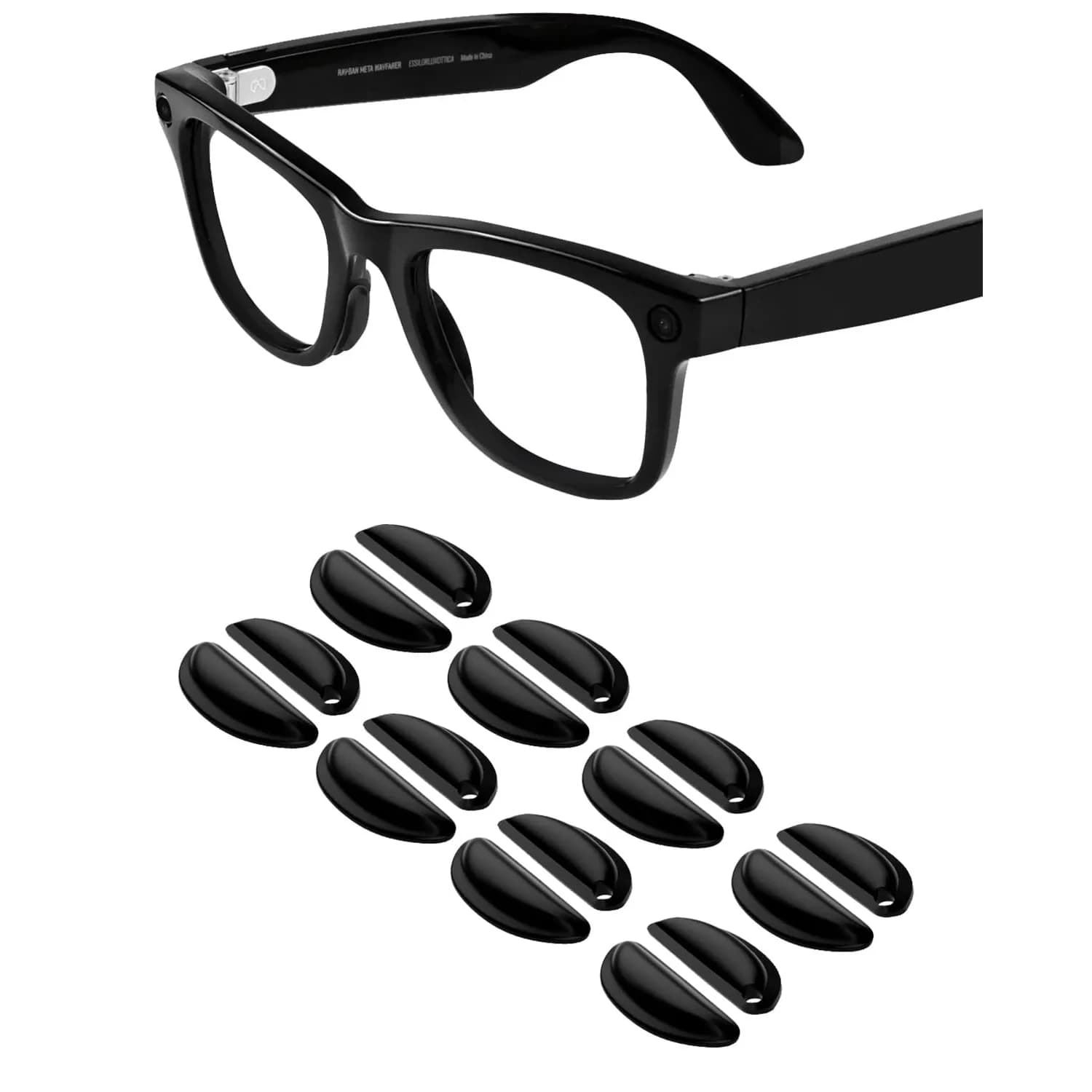 BandSmith 8 Pairs Silicone Eyeglass Nose Pads for Ray-Ban Meta Wayfarer | Precision Fit & Anti-Slip — Black