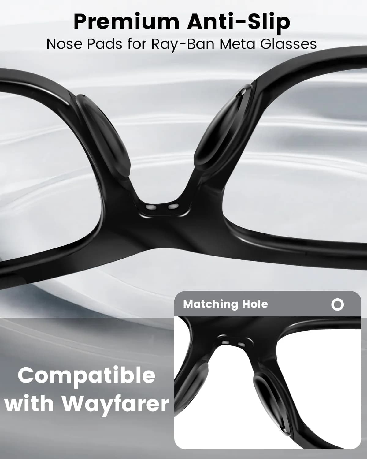 BandSmith Compatible with Ray-Ban Meta Wayfarer Eyeglass Nose Pad 8 Pairs (Black) - view 2