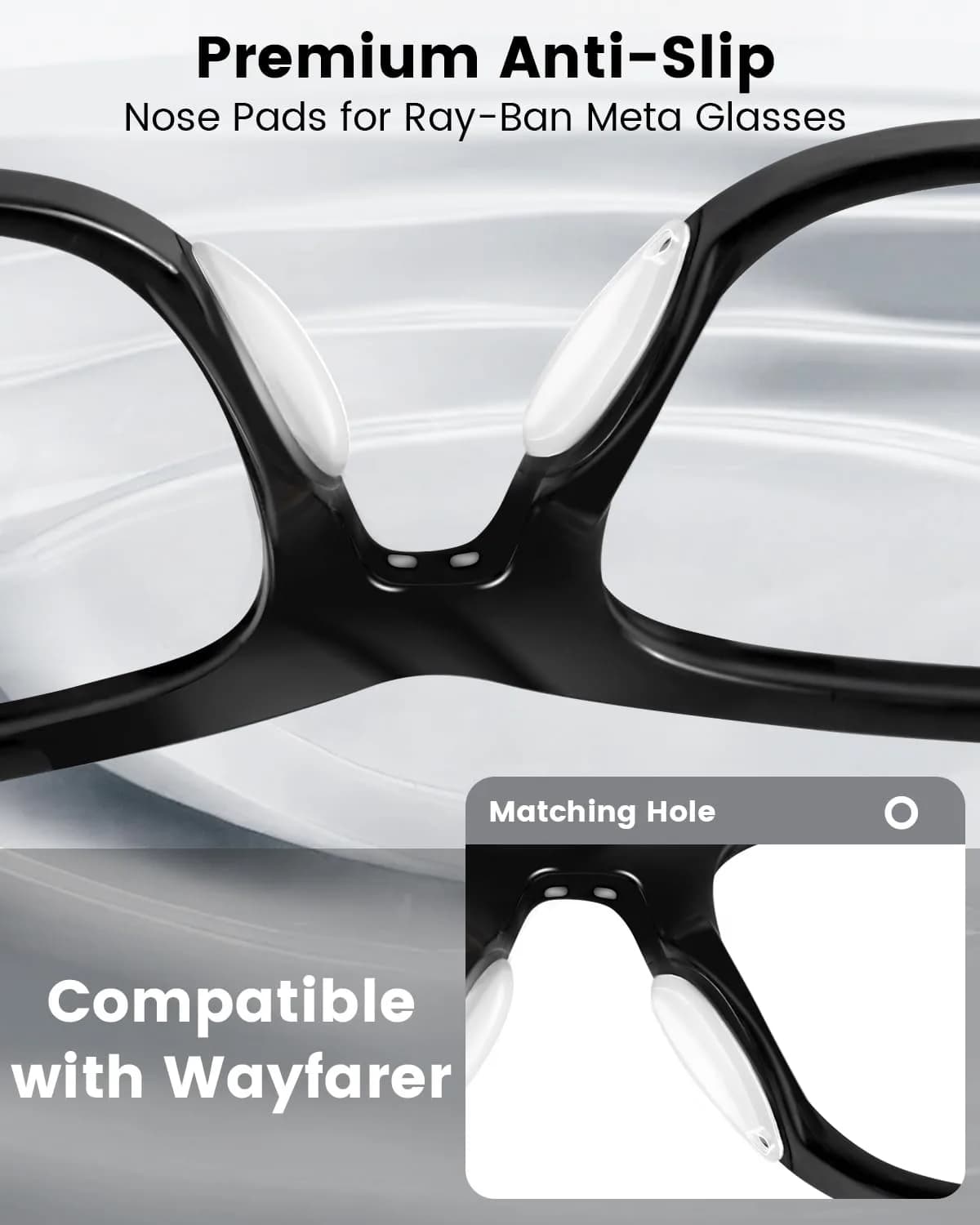 BandSmith Compatible with Ray-Ban Meta Wayfarer Eyeglass Nose Pad 8 Pairs (Black) - view 2