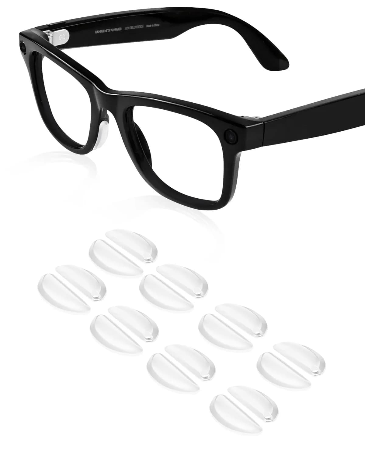 BandSmith Compatible with Ray-Ban Meta Wayfarer Eyeglass Nose Pad 8 Pairs (Black) — Clear