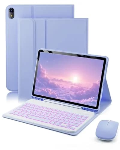 TUNKARMOR Backlit Keyboard Case for iPad 11th Gen 2025 & 10th Gen 2022 10.9/11-inch with S Pen Holder & Mouse | Purple thumbnail 1
