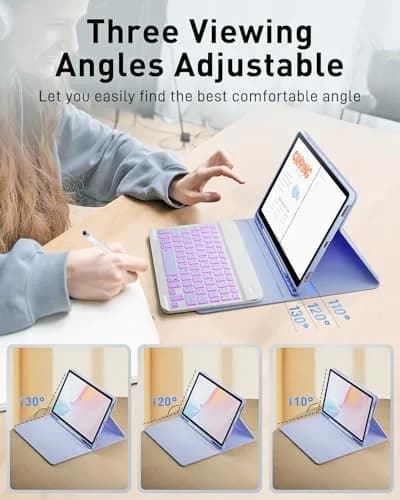 TUNKARMOR Backlit Keyboard Case for iPad 11th Gen 2025 & 10th Gen 2022 10.9/11-inch with S Pen Holder & Mouse | Purple thumbnail 7