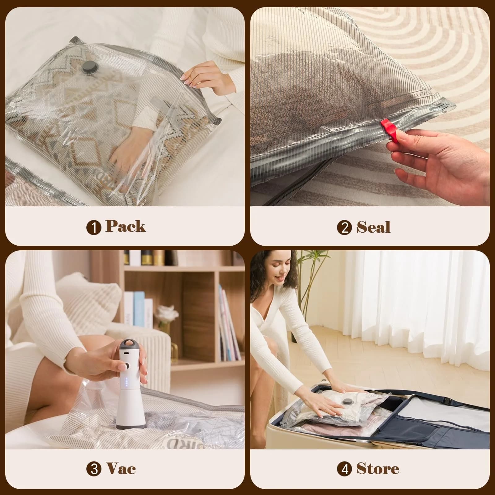 Vacbird Travel Vacuum Bags with Rechargeable Pump & 18-Piece Set | 1.33 kg (2.95 lb) Total Weight, 1500mAh Battery - view 6