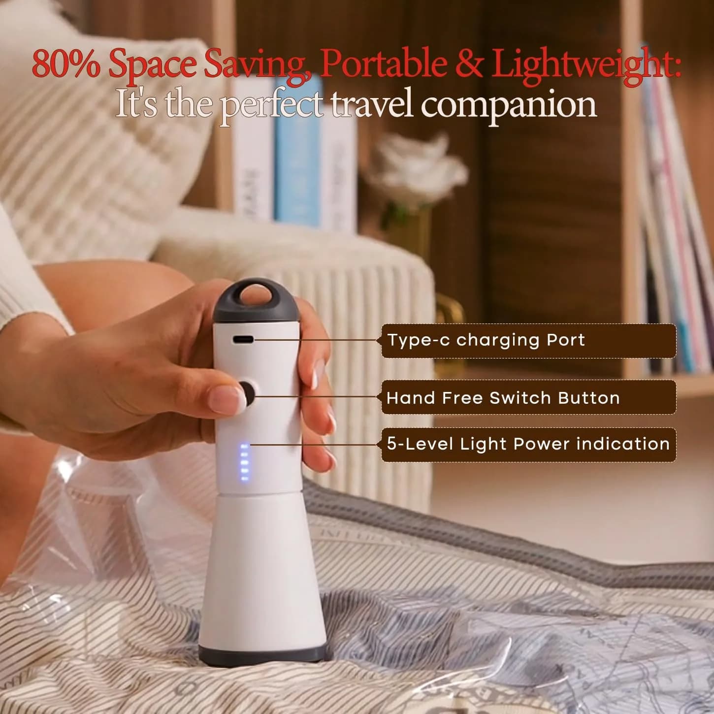 Vacbird Travel Vacuum Bags with Rechargeable Pump & 18-Piece Set | 1.33 kg (2.95 lb) Total Weight, 1500mAh Battery - view 2