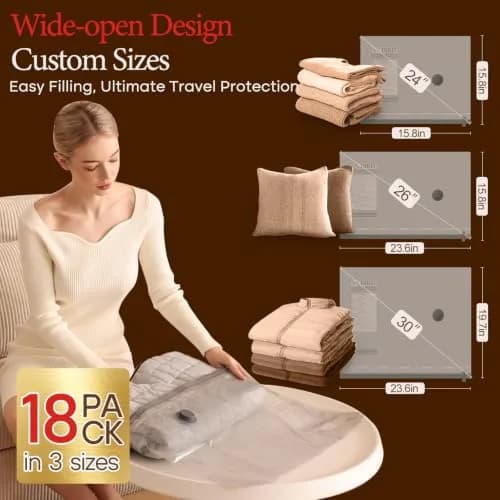 Vacbird Travel Vacuum Bags with Rechargeable Pump & 18-Piece Set | 1.33 kg (2.95 lb) Total Weight, 1500mAh Battery thumbnail 3