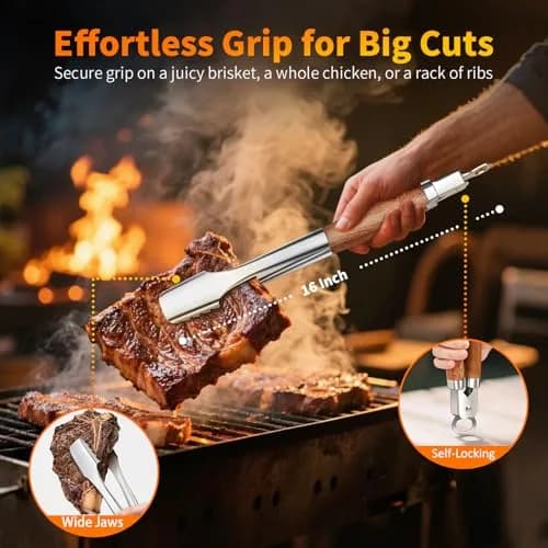 RIKOJUXI Heavy Duty Stainless Steel BBQ Accessories Tools Set Grill Gift | 16 Inch Long Handles for Safety thumbnail 4