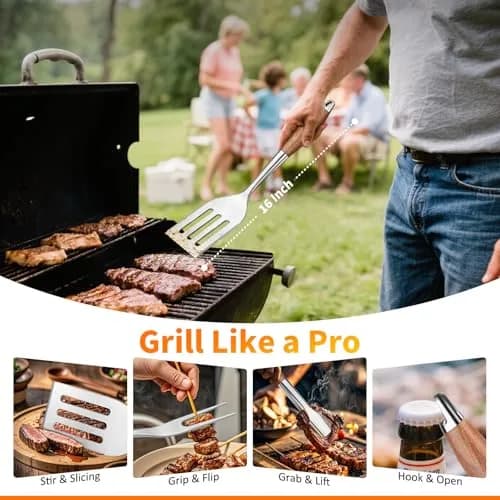 RIKOJUXI Heavy Duty Stainless Steel BBQ Accessories Tools Set Grill Gift | 16 Inch Long Handles for Safety thumbnail 3