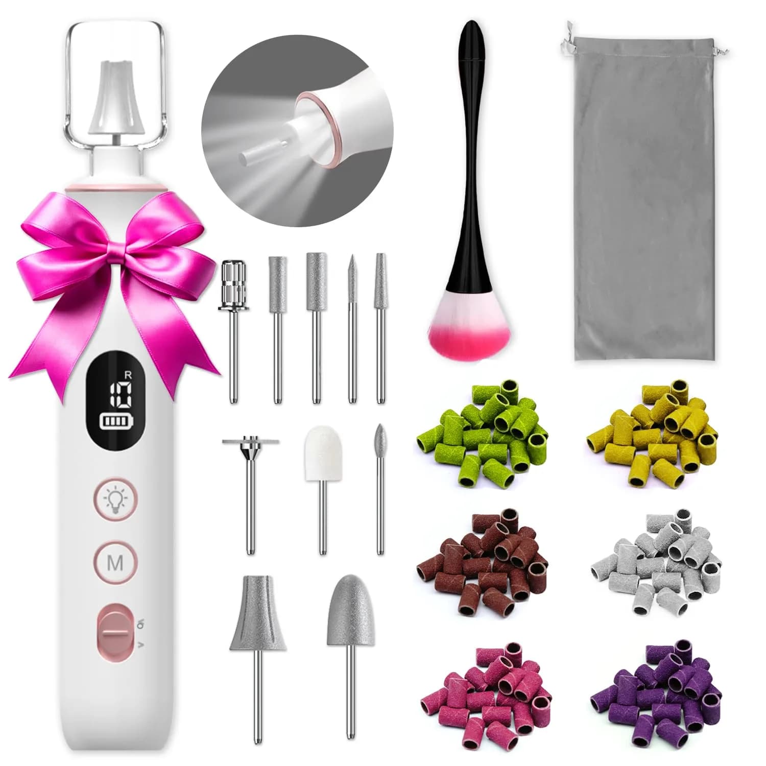 Aleokut Electric Nail File Cordless Nail Drill with LED Light, 10 Speeds 30,000 RPM | Professional Manicure Pedicure Kit for Acrylic Gel Nails - main product image