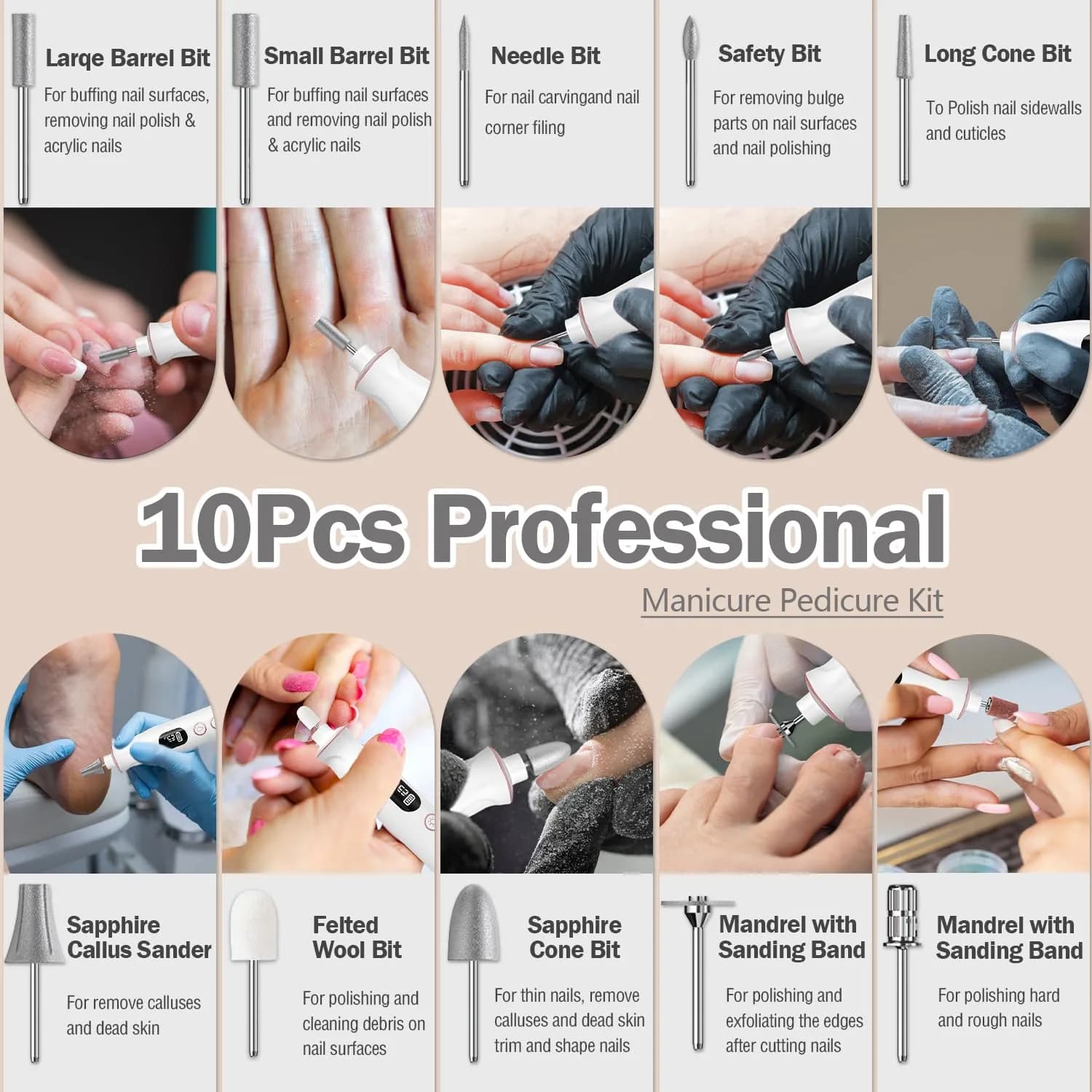 Aleokut Electric Nail File Cordless Nail Drill with LED Light, 10 Speeds 30,000 RPM | Professional Manicure Pedicure Kit for Acrylic Gel Nails - view 5