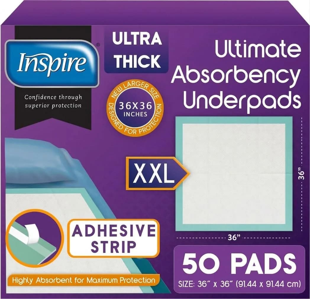 Inspire Super & Ultra Absorbent Disposable Bed Pads 36" x 36" Pack of 25 | Leakproof & Odor Locking for Adult Incontinence