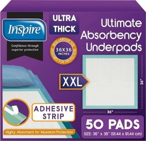 Inspire Super & Ultra Absorbent Disposable Bed Pads 36" x 36" Pack of 25 | Leakproof & Odor Locking for Adult Incontinence thumbnail 1