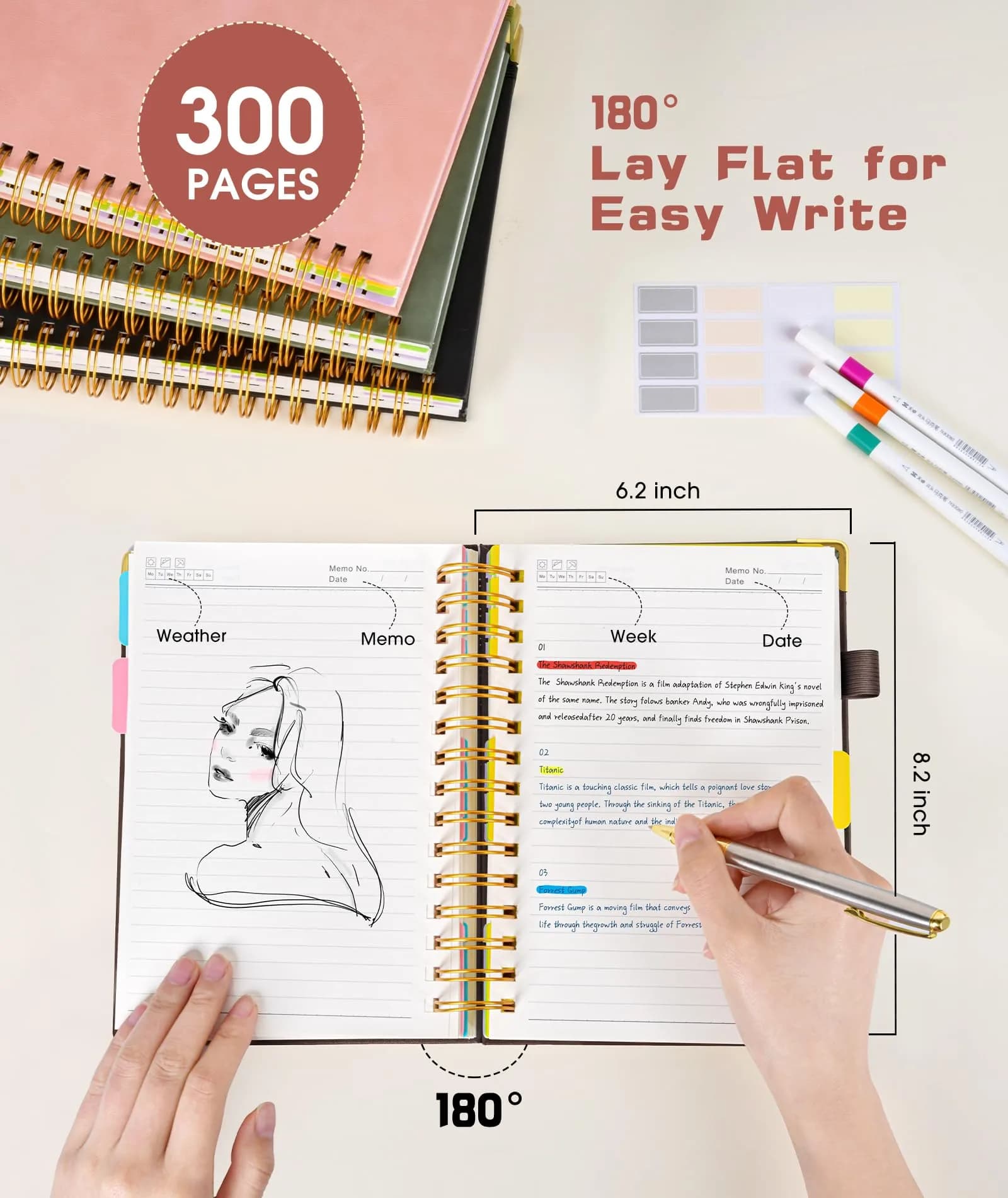 dilitego Hardcover Spiral Notebook 300 Pages A5 Brown | Smooth Writing Acid-Free Paper - view 2
