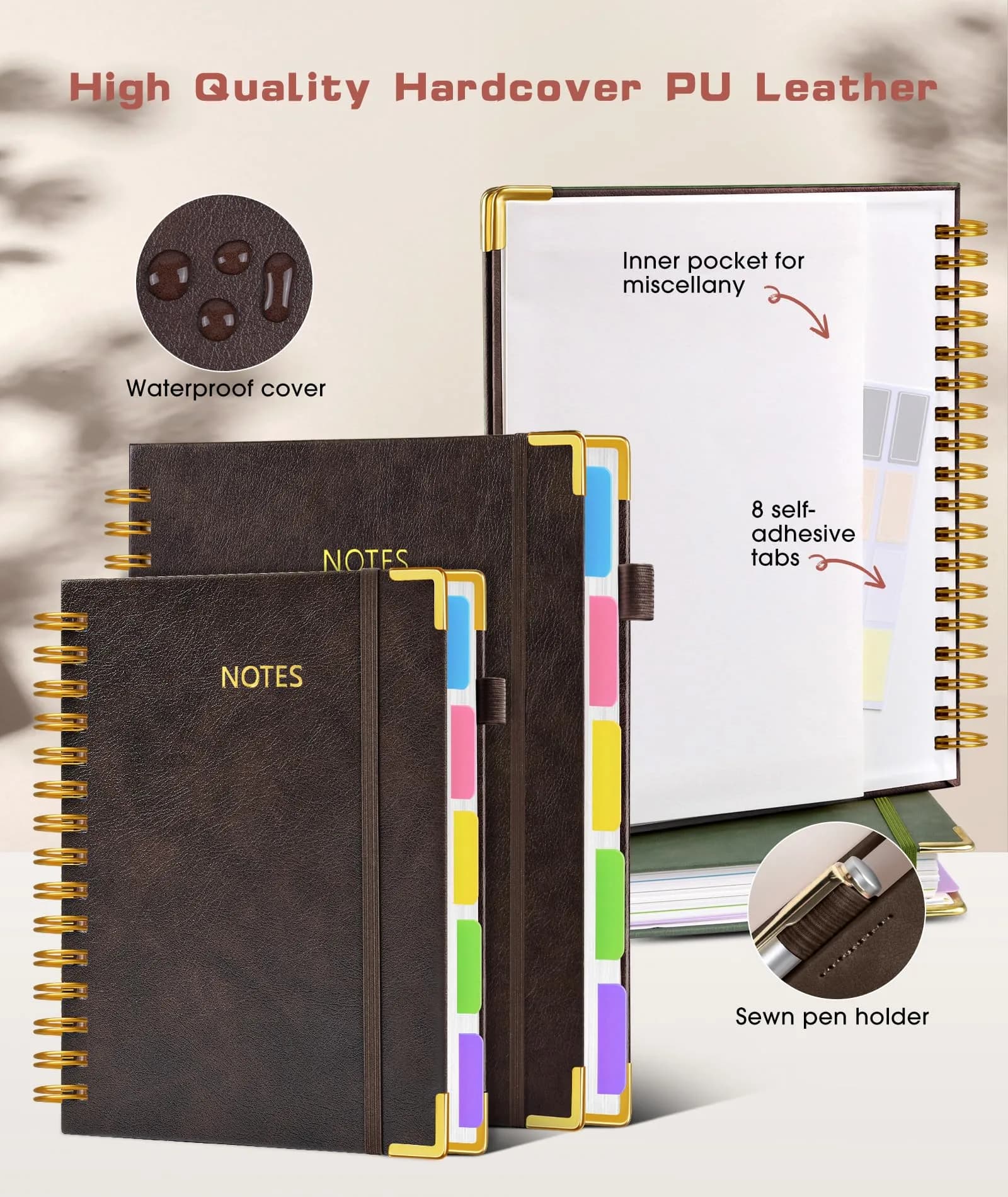 dilitego Hardcover Spiral Notebook 300 Pages A5 Brown | Smooth Writing Acid-Free Paper - view 3