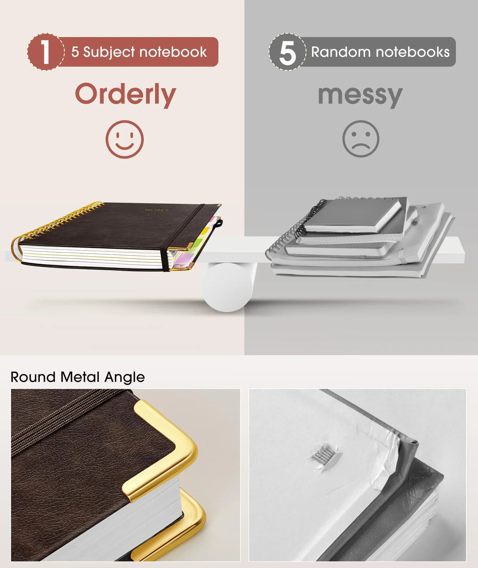 dilitego Hardcover Spiral Notebook 300 Pages A5 Brown | Smooth Writing Acid-Free Paper - view 4